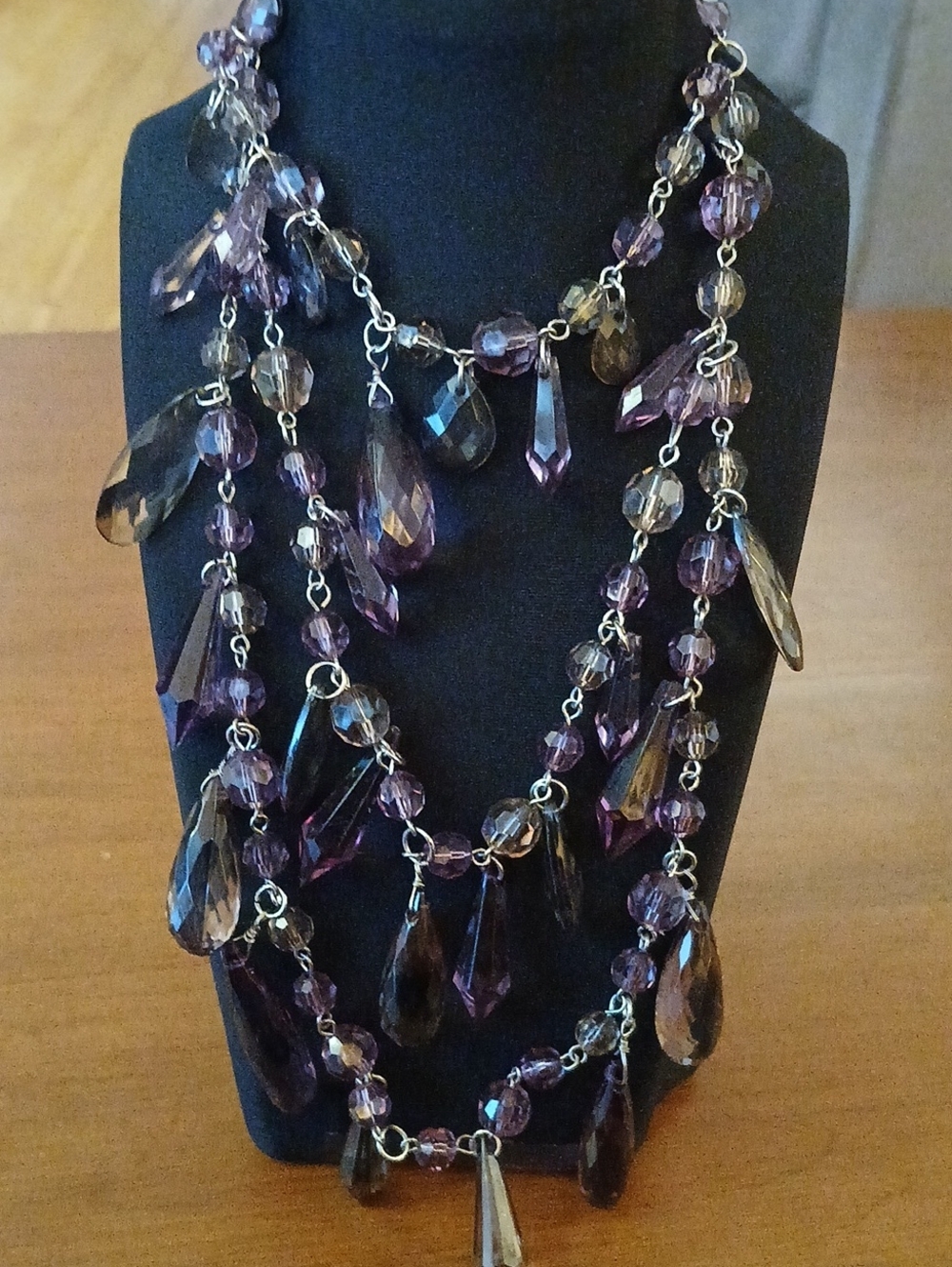Purple Multi-Strand Teardrop Bead Necklace - Women Jewelry 30"